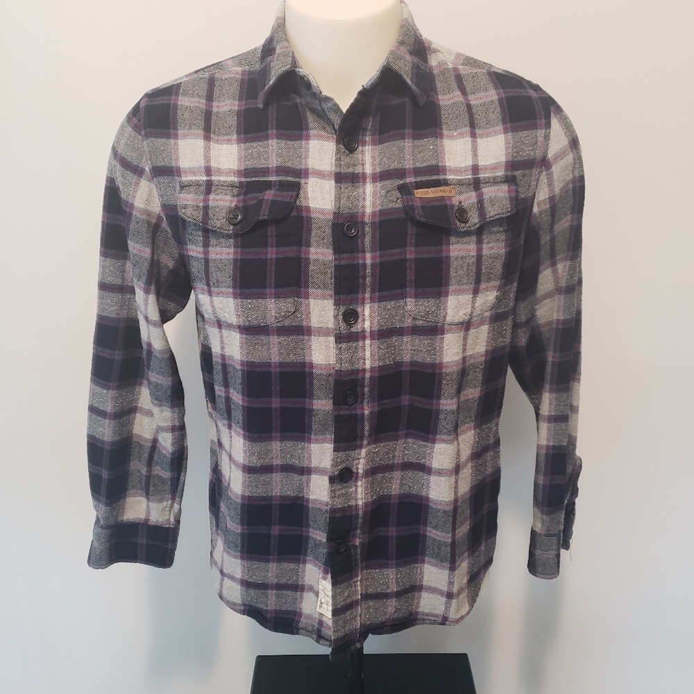Field and Stream Men's Cabincore Blue Bold Flannel Shirts Size Medium